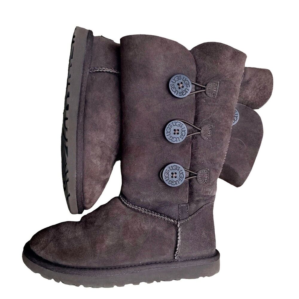 Ugg Australia Bailey Triplet Sherpa Lined Button Boots Brown Sz 4 US 34‎ EU